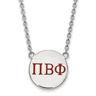 Sterling Silver Rhodium-plated LogoArt Pi Beta Phi Sorority Greek Letters Large Color Enamel Pendant 18 inch Necklace SS028PBP-18