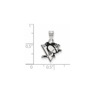 Sterling Silver Rhodium-plated NHL LogoArt Pittsburgh Penguins Small Enameled Pendant