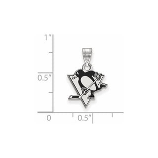 Sterling Silver Rhodium-plated NHL LogoArt Pittsburgh Penguins Small Enameled Pendant