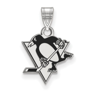 Sterling Silver Rhodium-plated NHL LogoArt Pittsburgh Penguins Small Enameled Pendant