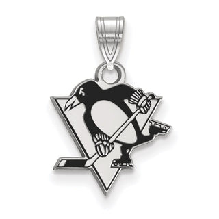 Sterling Silver Rhodium-plated NHL LogoArt Pittsburgh Penguins Small Enameled Pendant