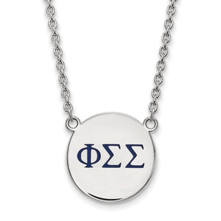 Sterling Silver Rhodium-plated LogoArt Phi Sigma Sigma Sorority Greek Letters Large Color Enamel Pendant 18 inch Necklace SS028PSS-18