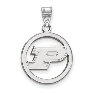 Sterling Silver Rhodium-plated LogoArt Purdue University Letter P Medium Circle Pendant