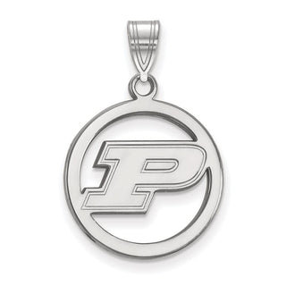 Sterling Silver Rhodium-plated LogoArt Purdue University Letter P Medium Circle Pendant