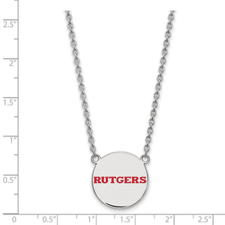 Sterling Silver Rhodium-plated LogoArt Rutgers University Large Enameled Disc Pendant 18 inch Necklace