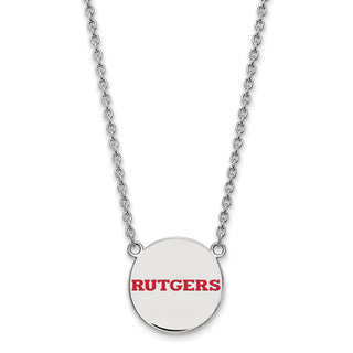 Sterling Silver Rhodium-plated LogoArt Rutgers University Large Enameled Disc Pendant 18 inch Necklace