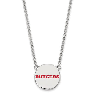 Sterling Silver Rhodium-plated LogoArt Rutgers University Large Enameled Disc Pendant 18 inch Necklace