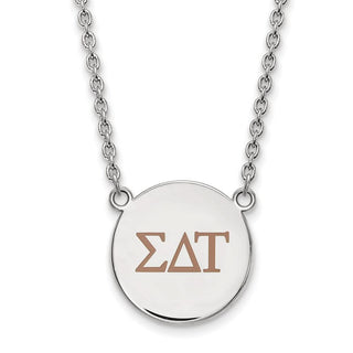 Sterling Silver Rhodium-plated LogoArt Sigma Delta Tau Sorority Greek Letters Large Color Enamel Pendant 18 inch Necklace SS028SDT-18