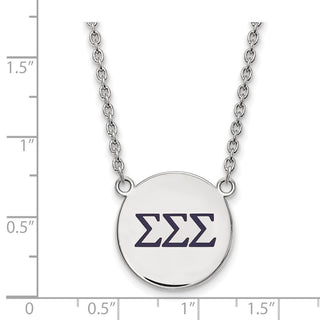 Sterling Silver Rhodium-plated LogoArt Sigma Sigma Sigma Sorority Greek Letters Large Color Enamel Pendant 18 inch Necklace SS028SSS-18