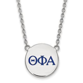 Sterling Silver Rhodium-plated LogoArt Theta Phi Alpha Sorority Greek Letters Large Color Enamel Pendant 18 inch Necklace SS028TPA-18