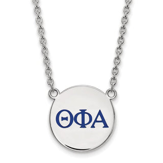 Sterling Silver Rhodium-plated LogoArt Theta Phi Alpha Sorority Greek Letters Large Color Enamel Pendant 18 inch Necklace SS028TPA-18