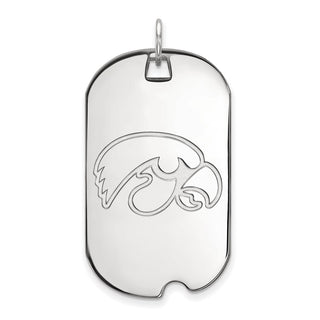 Sterling Silver Rhodium-plated LogoArt University of Iowa Hawk Large Dog Tag Pendant