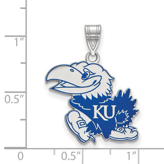Sterling Silver Rhodium-plated LogoArt University of Kansas Jayhawk Large Enameled Pendant