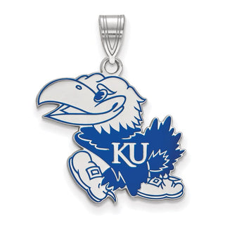Sterling Silver Rhodium-plated LogoArt University of Kansas Jayhawk Large Enameled Pendant