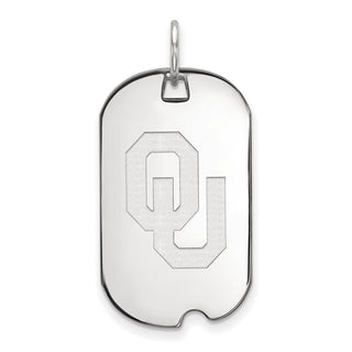 Sterling Silver Rhodium-plated LogoArt University of Oklahoma O-U Small Dog Tag Pendant