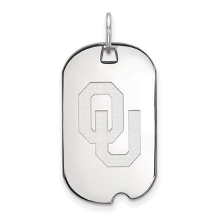 Sterling Silver Rhodium-plated LogoArt University of Oklahoma O-U Small Dog Tag Pendant