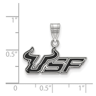 Sterling Silver Rhodium-plated LogoArt University of South Florida U-S-F Medium Enameled Pendant