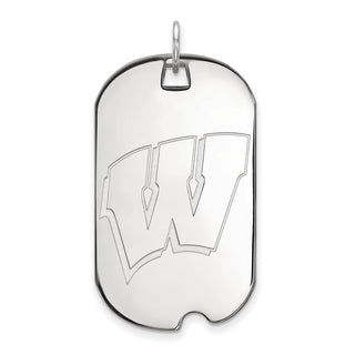 14k White Gold LogoArt University of Wisconsin Letter W Large Dog Tag Pendant