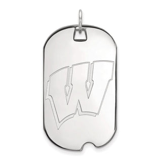 14k White Gold LogoArt University of Wisconsin Letter W Large Dog Tag Pendant