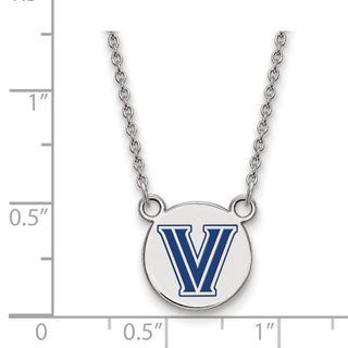 Sterling Silver Rhodium-plated LogoArt Villanova University Letter V Small Enameled Disc Pendant 18 inch Necklace