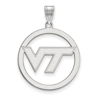 Sterling Silver Rhodium-plated LogoArt Virginia Tech V-T Extra Large Circle Pendant
