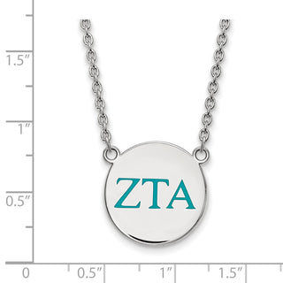 Sterling Silver Rhodium-plated LogoArt Zeta Tau Alpha Sorority Greek Letters Large Color Enamel Pendant 18 inch Necklace SS028ZTA-18