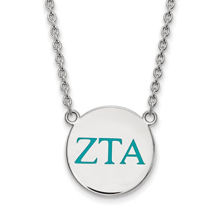 Sterling Silver Rhodium-plated LogoArt Zeta Tau Alpha Sorority Greek Letters Large Color Enamel Pendant 18 inch Necklace SS028ZTA-18