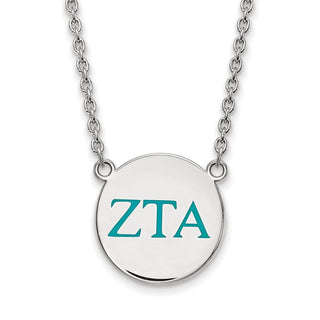 Sterling Silver Rhodium-plated LogoArt Zeta Tau Alpha Sorority Greek Letters Large Color Enamel Pendant 18 inch Necklace SS028ZTA-18
