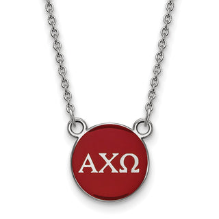 Sterling Silver Rhodium-plated LogoArt Alpha Chi Omega Sorority Greek Letters Small Color Enamel Pendant 18 inch Necklace SS029ACO-18