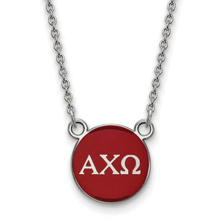 Sterling Silver Rhodium-plated LogoArt Alpha Chi Omega Sorority Greek Letters Small Color Enamel Pendant 18 inch Necklace SS029ACO-18