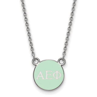 Sterling Silver Rhodium-plated LogoArt Alpha Epsilon Phi Sorority Greek Letters Extra Small Color Enamel Pendant 18 inch Necklace SS029AEP-18