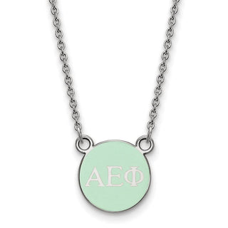 Sterling Silver Rhodium-plated LogoArt Alpha Epsilon Phi Sorority Greek Letters Extra Small Color Enamel Pendant 18 inch Necklace SS029AEP-18
