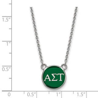 Sterling Silver Rhodium-plated LogoArt Alpha Sigma Tau Sorority Greek Letters Small Color Enamel Pendant 18 inch Necklace SS029ALS-18