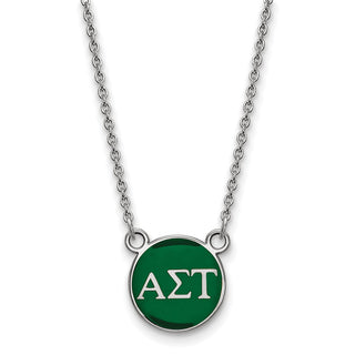 Sterling Silver Rhodium-plated LogoArt Alpha Sigma Tau Sorority Greek Letters Small Color Enamel Pendant 18 inch Necklace SS029ALS-18