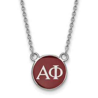 Sterling Silver Rhodium-plated LogoArt Alpha Phi Sorority Greek Letters Small Color Enamel Pendant 18 inch Necklace SS029APH-18
