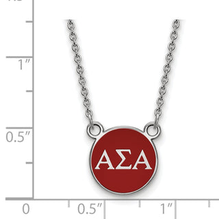 Sterling Silver Rhodium-plated LogoArt Alpha Sigma Alpha Sorority Greek Letters Small Color Enamel Pendant 18 inch Necklace SS029ASI-18