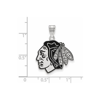 Sterling Silver Rhodium-plated NHL LogoArt Chicago Blackhawks Large Enameled Pendant