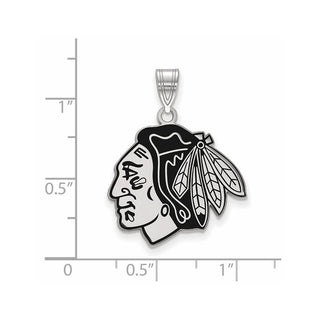 Sterling Silver Rhodium-plated NHL LogoArt Chicago Blackhawks Large Enameled Pendant