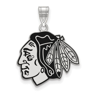 Sterling Silver Rhodium-plated NHL LogoArt Chicago Blackhawks Large Enameled Pendant