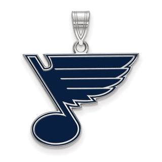 Sterling Silver Rhodium-plated NHL LogoArt St. Louis Blues Large Enameled Pendant