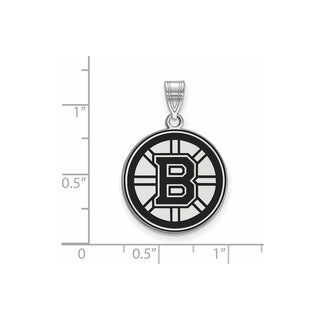 Sterling Silver Rhodium-plated NHL LogoArt Boston Bruins Large Enameled Pendant SS029BRI