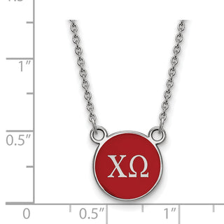 Sterling Silver Rhodium-plated LogoArt Chi Omega Sorority Greek Letters Small Color Enamel Pendant 18 inch Necklace SS029CHO-18