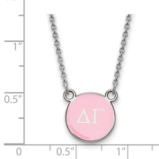Sterling Silver Rhodium-plated LogoArt Delta Gamma Sorority Greek Letters Small Color Enamel Pendant 18 inch Necklace SS029DG-18