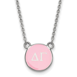 Sterling Silver Rhodium-plated LogoArt Delta Gamma Sorority Greek Letters Small Color Enamel Pendant 18 inch Necklace SS029DG-18
