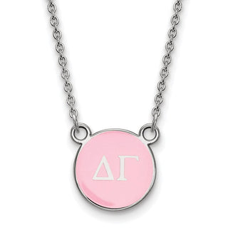 Sterling Silver Rhodium-plated LogoArt Delta Gamma Sorority Greek Letters Small Color Enamel Pendant 18 inch Necklace SS029DG-18