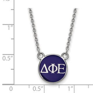 Sterling Silver Rhodium-plated LogoArt Delta Phi Epsilon Sorority Greek Letters Small Color Enamel Pendant 18 inch Necklace SS029DPH-18