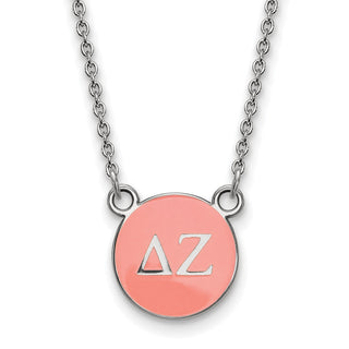 Sterling Silver Rhodium-plated LogoArt Delta Zeta Sorority Greek Letters Small Color Enamel Pendant 18 inch Necklace SS029DZ-18