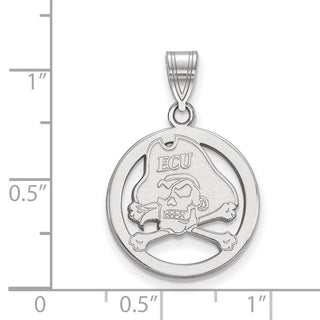 Sterling Silver Rhodium-plated LogoArt East Carolina University Pirate Small Circle Pendant