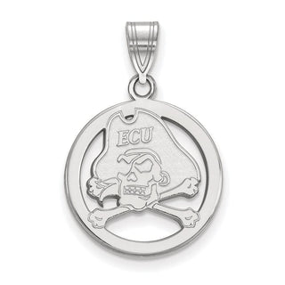 Sterling Silver Rhodium-plated LogoArt East Carolina University Pirate Small Circle Pendant