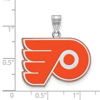 Sterling Silver Rhodium-plated NHL LogoArt Philadelphia Flyers Large Enameled Pendant